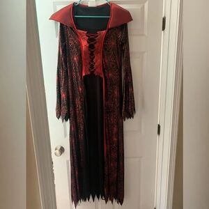 Devil witch small costume cape spider web red black cinched corset